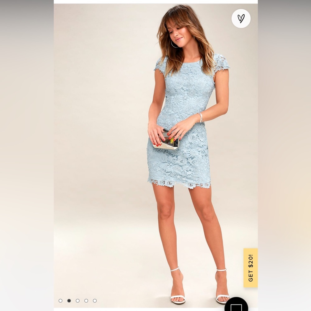 Romance language light blue backless lace dress
